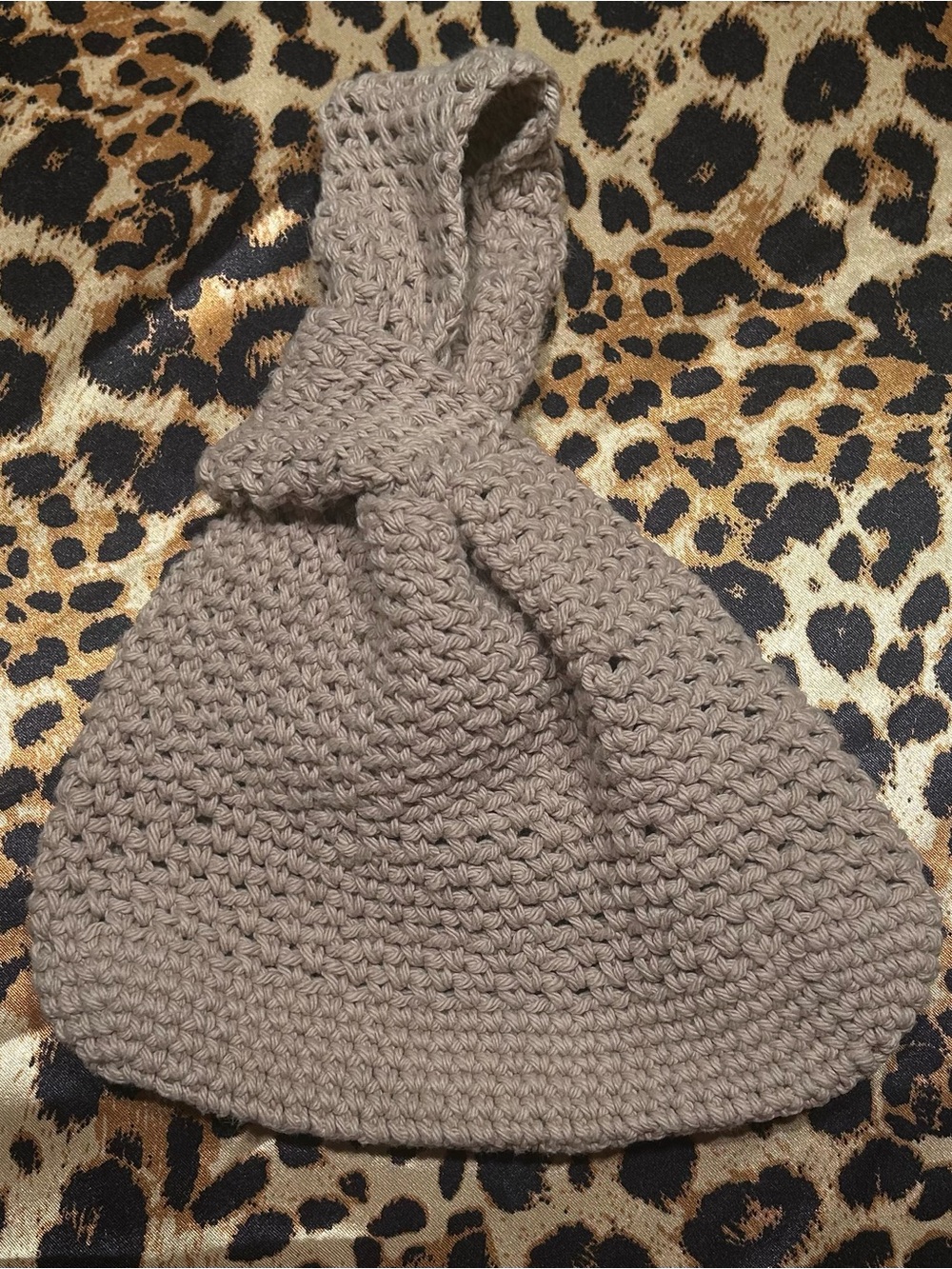 Hand Crocheted Tan Wristlet Purse Knot Bag